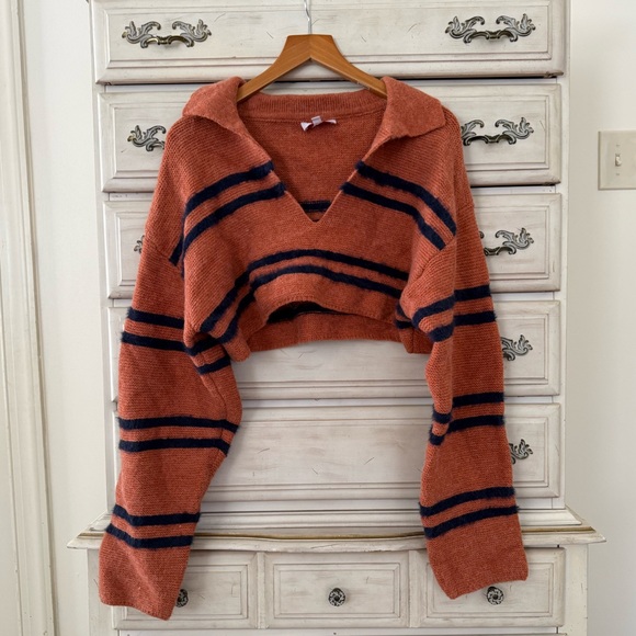 Rust Striped Collared Sweater - Picture 3 of 6